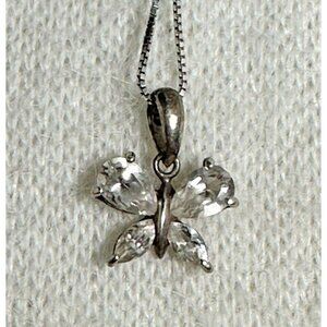 Sterling Butterfly Pendant With CZ Wings On A Box Chain Necklace - 18"